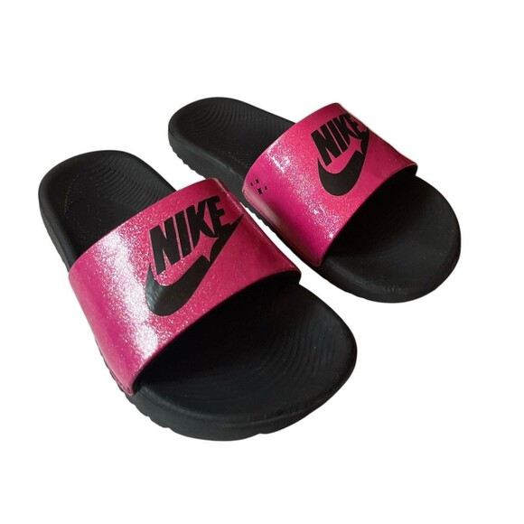 Nike Kawa Slide GS Very Berry Glitter Pink Black DC9320-600 Youth Size 2 - Picture 1 of 5